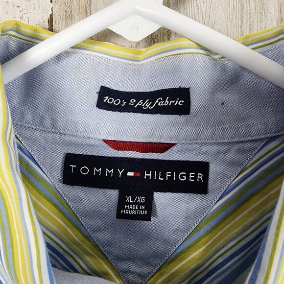 Tommy Hilfiger Striped Button Down Shirt Blue Yellow Size XL - Picture 3 of 11
